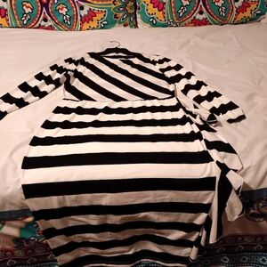 Black/White stripe dress with side ruffles